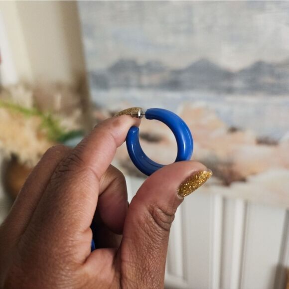 Vintage Matte Blue Simple Hoop Fashion Earrings. - Picture 8 of 15